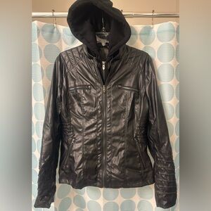 Black Hooded Faux Leather Women's Jacket, Size Medium. NWOT